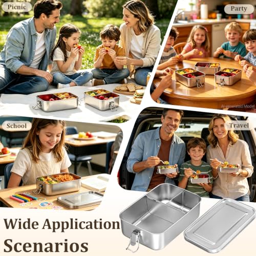 Qtencas Stainless Steel Lunch Box for Kids, 28oz / 0.85L Bento Box for Kids | Stainless Steel Lunch Bento Box with Leakproof Condiment Containers, Natural Loofah Dishwashing Sponge and Foldable Sporks - size: 28oz