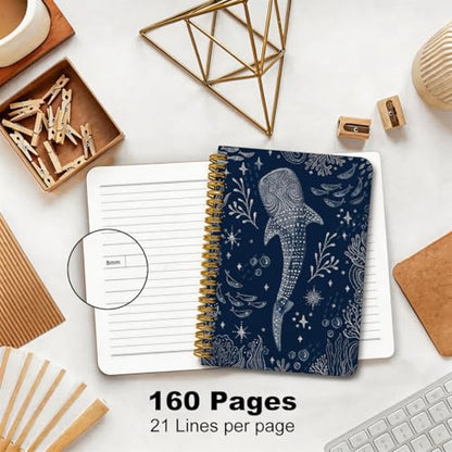 2 Pcs Retro Whale Shark Spiral Notebook Journal Whale Shark Gifts Dark Blue College Ruled Notebook Ocean Animal Lover Gifts Marine Biology Notebooks for Work Diary Office Supplies 5.5x8.3 Inch - color: Multicolour 0167