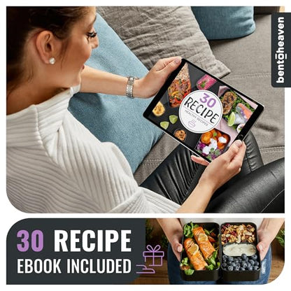 Bentoheaven Bento Box Adult, Stackable Lunch Box, 40 oz, Violet Me Go | BPA-free, leakproof and microwave-safe with 2 compartments, utensils, chopsticks, divider and sauce cup for men and women. - color: Violet Me Go