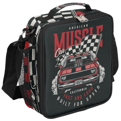 Pardick Racing Car Retro Kids Lunch Bag Insulated Lunch Box Mini Cooler Back to School Thermal Meal Tote Kit Bento Tote Bags Lunchbox for Boys Girls - color: Car Racing
