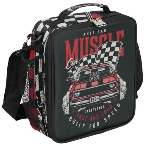 Pardick Racing Car Retro Kids Lunch Bag Insulated Lunch Box Mini Cooler Back to School Thermal Meal Tote Kit Bento Tote Bags Lunchbox for Boys Girls - color: Car Racing