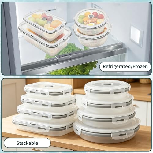 4 Pcs Silicone Collapsible Food Storage Containers with Lids, Silicone Rectangle Collapsible Bowls for Camping, RV Accessories, Travel Trailer Must, Rectangle