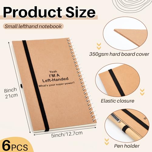 Jutom 2 Pcs Left Handed Notebooks 5 x 8 Inches, Lefty Spiral Wire Bound Journal 100 Pages Ruled, Hard Cover Notebook for Back to School Supplies, Classroom Essentials, Gifts for Left Handers(Natural)