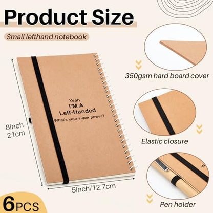 Jutom 2 Pcs Left Handed Notebooks 5 x 8 Inches, Lefty Spiral Wire Bound Journal 100 Pages Ruled, Hard Cover Notebook for Back to School Supplies, Classroom Essentials, Gifts for Left Handers(Natural)