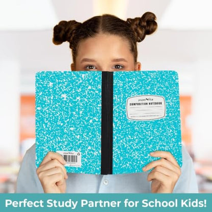 Paper Rite Assorted Marble Composition Notebook Wide Ruled (9.75x7.5 in), 100 Sheets | 200 Pages | For School, Office, Students, Teachers (2, Blue & Pink)