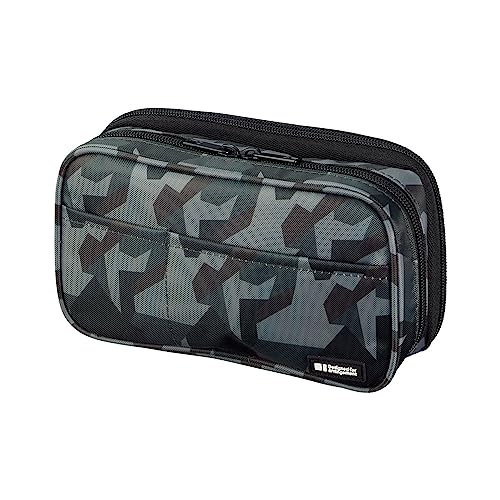 LIHIT LAB Large Capacity Double Zipper Pencil Case For School Office College, Big Capacity 6 Compartments Pencil Bag Holder Adults Teen Boys Girls, Travel Cosmetics Storage, Green Camo (A7555-131) - color: Green Camo, size: 1 Count (Pack of 1), style: Dou
