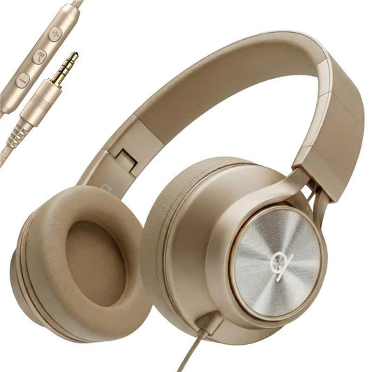 ARTIX Wired Headphones for Kids & Adults - Built-in Mic & Volume Control, Kids Headphones for School & Travel, Girls & Boys Head Phones for Computer, iPad, Chromebook, Tablet, Laptop 3.5mm Aux Cord - color: Champagne, style: Aux 3.5 mm