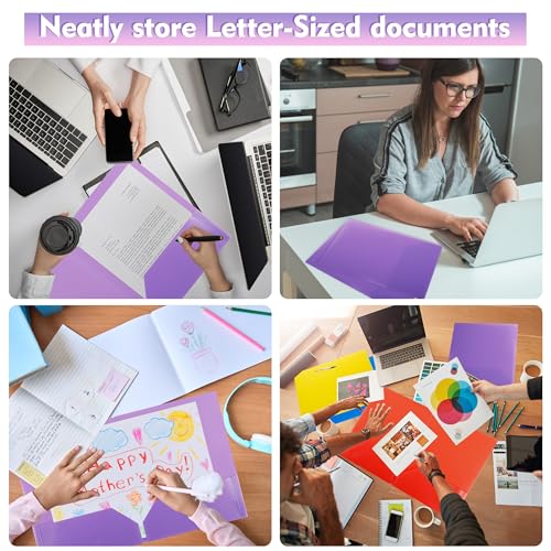 pmybupo 25Pack Purple Plastic Folders with Pockets,Durable Heavy Duty File Folders with Business Card Slot,2-Pocket Folder for Kids,Home,School,Office - color: Purple