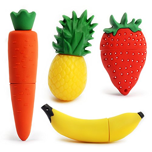 4X16GB Fruits USB Flash Drive Cute USB Thumb Drive Memory Stick Pineapple Carrot Banana Strawberry Pen Drive Gift Data Storage U Disk(Pack of 4 Fruits) - color: 4xFruits, size: 16GB