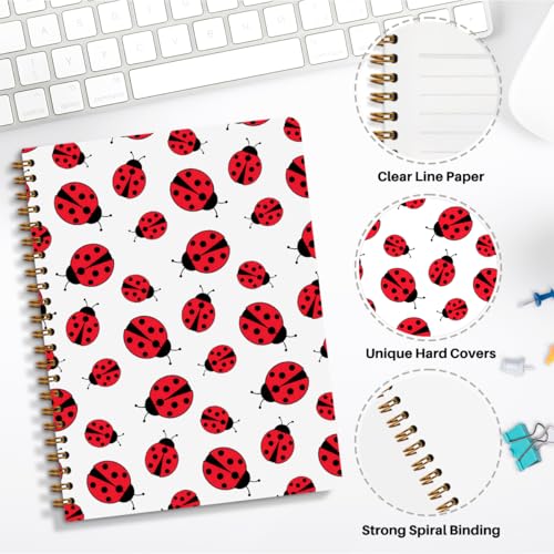 NISTOMISU Ladybug Spiral Notebook 5.8x8.3 Inch, Ladybird Notebooks, Ladybug Gifts for Women Journal Notebook, Lady Bugs Gifts Women Journal, A5 Lined Paper Hardcover Spiral Notebooks - color: Ladybug Print