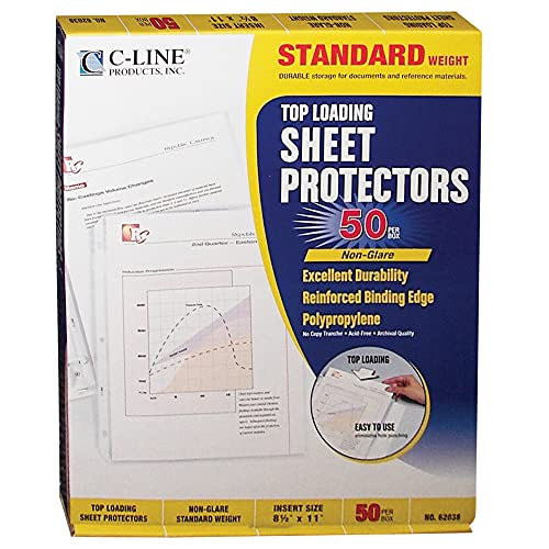 C-Line Top Loading Standard Weight Poly Sheet Protectors, Non-Glare, 8.5 x 11 Inches, 50 per Box (62038) - color: Non-glare, size: Box of 50