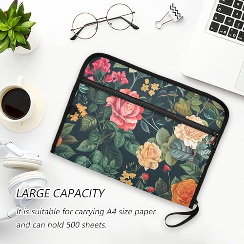 Expanding File Folder Botanical Floral Green Accordion File Organizer 13 Pockets Document Organizer with Zipper Labels A4 Letter Office Storage