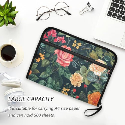 Expanding File Folder Botanical Floral Green Accordion File Organizer 13 Pockets Document Organizer with Zipper Labels A4 Letter Office Storage