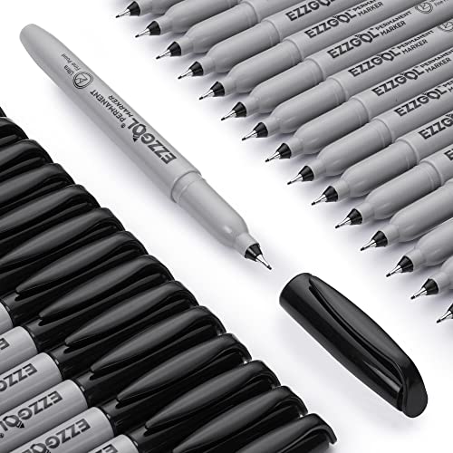 Ezzgol Ultra Fine Permanent Marker, 72 Pack Ultra Fine Point Black Permanent Marker set, Works on Plastic,Wood,Stone,Metal and Glass for Doodling, Marking