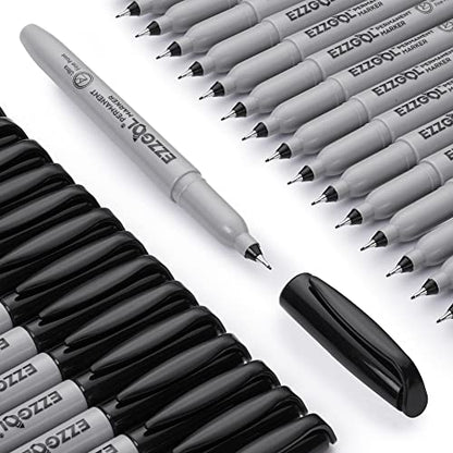 Ezzgol Ultra Fine Permanent Marker, 72 Pack Ultra Fine Point Black Permanent Marker set, Works on Plastic,Wood,Stone,Metal and Glass for Doodling, Marking