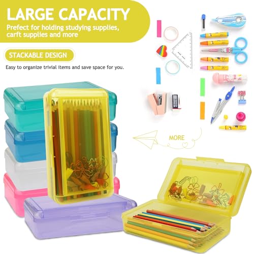 SFLHHDM Large Pencil Box, Double Layer Capacity Pencils Holders, Clear Hard Pen Case with Snap-tight Lid, Plastic Pencil Case for Office School, Pen Boxes Storage School Box (Amber Yellow-1pcs) - color: Amber Yellow-1pcs
