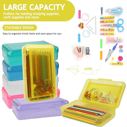SFLHHDM Large Pencil Box, Double Layer Capacity Pencils Holders, Clear Hard Pen Case with Snap-tight Lid, Plastic Pencil Case for Office School, Pen Boxes Storage School Box (Amber Yellow-1pcs) - color: Amber Yellow-1pcs