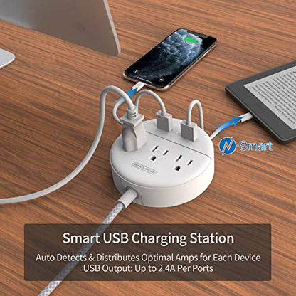 NTONPOWER Braided Power Strip Flat Plug with USB, Compact Nightstand Desktop Charging Station with 3 Outlets 2 USB Ports, Wall Mount Small Size for Dorm Nightstand Home Office, White - size: 5ft, style: Braid Cord