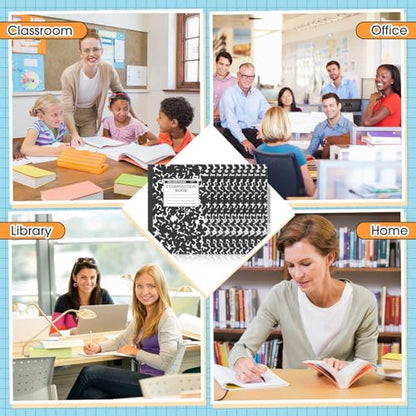 Fainne 150 Pack A5 Composition Notebooks Bulk Marble Cover Composition Notebooks College Notebooks Wide Ruled Notebooks for Students Classroom Office School Supplies(Black) - color: Black
