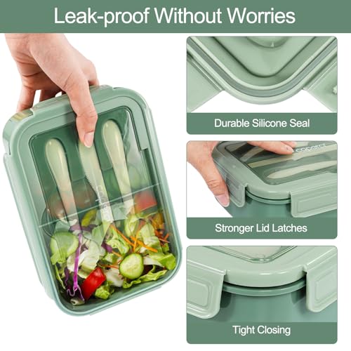Caperci Classic Bento Box Adult Lunch Box for Older Kids - Leakpoof 47 oz 3-Compartment Lunch Containers for Adults and Teens, Built-in Utensil Set, Ideal for On-the-Go Balanced Eating,Khaki Green - color: Khaki Green