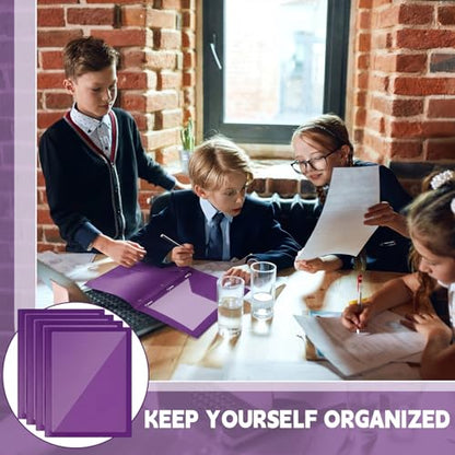 Teling 24pcs Heavy Duty Plastic Folders with Clear Front Pocket and Card Slot, 3 Prongs and 2 Pockets, Letter-Size, Reports Document Presentations Office Supplies, Back to School Gifts (Dark Purple) - color: Dark Purple