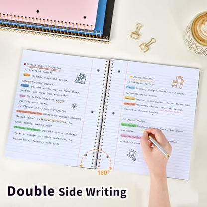 Spiral Notebook College Ruled Paper 8" x 10-1/2", 1 Subject Spiral Notebook 80GSM Paper, 3-Hole Punched Perforated Pages Ideal for School, Office, Writing, 75 Sheets Lined Journaling Notebook, Black - color: Black