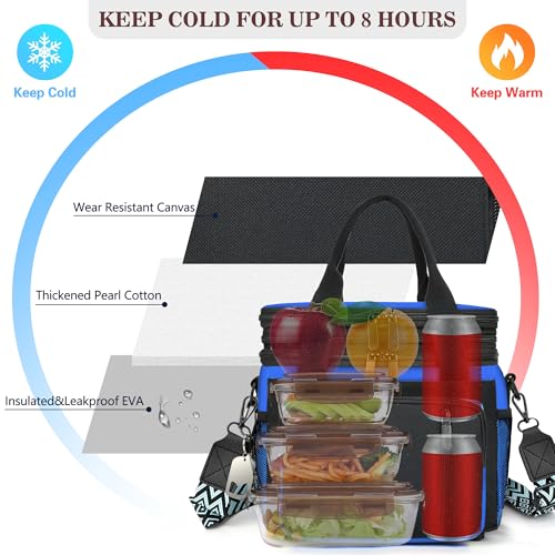 LOKASS Lunch Box for Women/Men-16L-Insulated Lunch Bag, Expandable Double-layer Leakproof Cooler Bag with Upgrade Adjustable Shoulder Strap Ideal for Work/Travel/Picnics（Sapphire Blue） - color: Sapphire Blue
