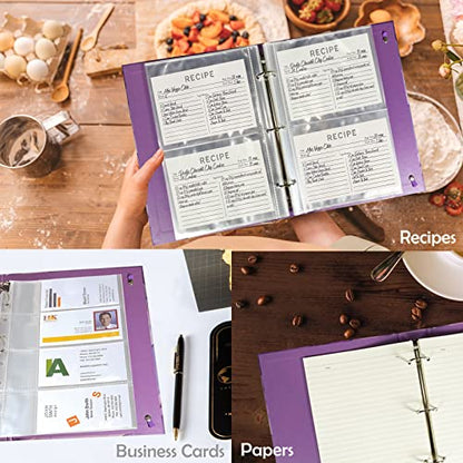 Mini Binders 5.5 x 8.5 Three Ring, Decorative Hardcover With Elastic Cord, 1 Inch Purple Marble Design, for School, Office, and Home Use, Playbill and Recipe Binder, 2 Pack