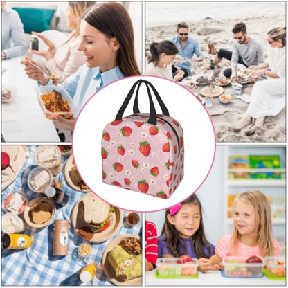 Imiss Strawberry Lunch Bag for Girls Women, Cute Fruit Strawberry Reusable Insulated Lunch Tote with Pocket Lunch Box for School Work Picnic - color: Strawberry