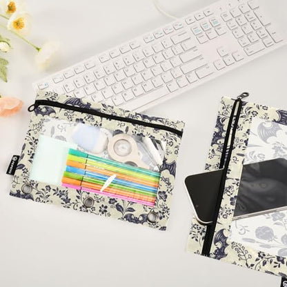 Goth Bats Pencil Pouches Bags for 3 Ring Binder, 2 Pack Zipper Stationery Bag with Clear Window 3 Hole Pencil Case for School Office Home - color: Goth Bats