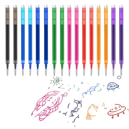 0.5 mm Erasable Gel Ink Pen Refills Compatible with Frixion Friction, 8 Colors Smooth Writing Multicolor Retractable Fine Point Pen Refill for School Office Home Art Drawing Writing and Planner (16)