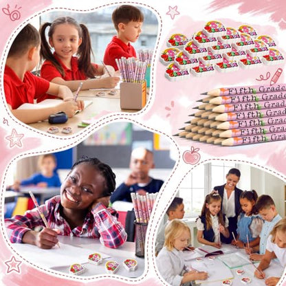 48 Pcs/24 Sets 5th Graders Pencils and Erasers Bulk Set Motivational Pencils Back to School Supplies for Kids Student Inspirational Teacher Classroom Reward Party Favors Gifts - style: 5th Grader