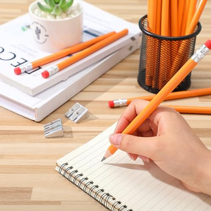 Fainne 48 Pcs Fat Pencils Jumbo Big Thick Large Pencils and 3 Pieces Sharpeners for Kids Beginners Preschoolers Kindergarten School Office Supplies(Orange+Silver,Round) - color: Orange+Silver, style: Round