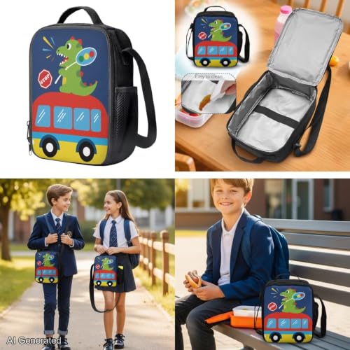 Cute Dinosaur Backpack for Kids 5-7 Girls Boys Backpack with Lunch Box Water Bottle Carrier with Strap and Soft Pencil Case Elementary 4PCS Set Bookbag Front Side Pocket 17 inch School Bag - color: Cute Dinosaur