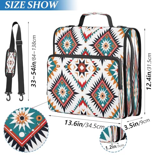 Aztec Waterproof Zipper Binder with Shoulder Strap, 3-Ring Trapper Keeper with Lay-Flat Design and Multiple Compartments for School & Office, Adults & Kids