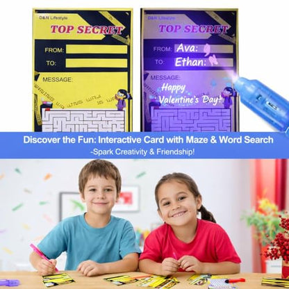 D&N Lifestyle Invisible Ink Pens for Kids, 28 Pack UV Secret Message Pens with Light & Activity Cards, End of School Year Gifts for Students, Party Favors, Goodie Bag Stuffers
