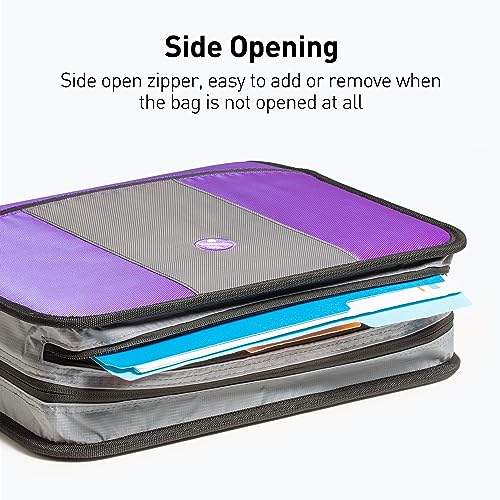 3-Inch 3 Round Rings Zipper Binder, Expanding Files, Handle and Shoulder Strap Included, Purple - color: Purple