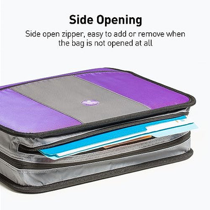 3-Inch Zipper Binder, Round Ring Binder with Expanding Files, Handle and Shoulder Strap, Violet - color: Violet