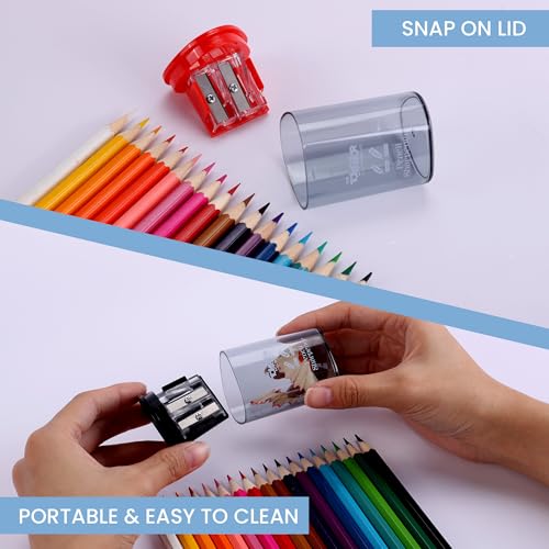 Manual Pencil Sharpener - 4 Pcs Dual Hole Premium Quality Pencil Sharpeners for Standard & Large Sized Pencils - Handheld Pencil Sharpener for Kids, Adults, Artists, Home & Office Uses
