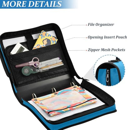 3 Rings Organizer Binder with Handle and Removable Shoulder Strap Waterproof Portfolio Binder for School Blue - color: Blue