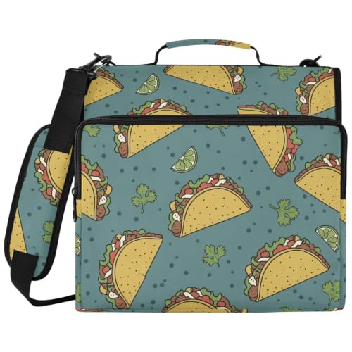 Mexican Tacos Zipper Binder Bag 2 Inch Binder Organizer for School Office | Large Capacity School Binders for Girls Boys Women Kids Men, Multi-Pocket Organizer Case with Strap for Students