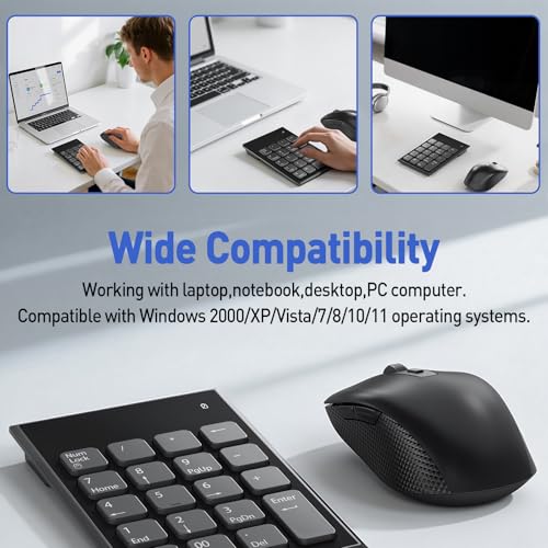 Wireless Number Pad and Mouse Combo, 19 Key USB Keypad and 3 Adjustable DPI Silent Mouse, 2.4GHz Ultra Slim Keypad for Laptop, PC, Desktop, Notebook – One USB Receiver, Portable and Lightweight