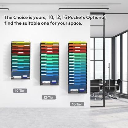 samstar 10 Tier Wall File Organizer, Hanging Wall Mount File Holder Paper Folder Mail Organizer, Mesh Metal, Black. - color: Black 10 Tier 1 Pack