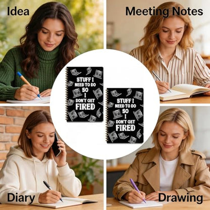2 Pcs Funny A5 Spiral Notebook Stuff I Need To Do So I Don't Get Fired | 160 Pages Journal Notebook, Sarcastic Spiral Notepad, Hardcover Journals for Writing Travel Office, School Office Supplies - color: Multicolour 0011