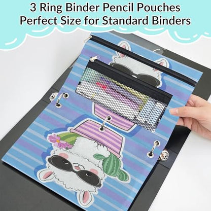 Cactus Alpaca Pencil Pouch for 3 Ring Binder Purple Blue Stripe Pencil Case Bag with Clear Window Zipper Pockets for Kids Girls Boys Students School College Supplies 2 Pack - color: Blue Purple