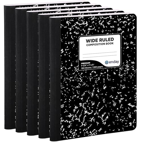 Enday Composition Notebook Wide Ruled (5 Pack) Hard Cover Marble Composition Notebook, 100 Sheets - color: Black Marble, size: 5 Pack