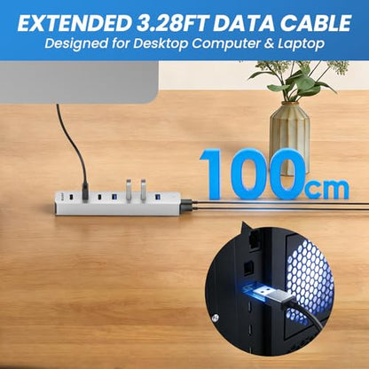EJAY 4 Port USB3.0 and USB-C HUB for PC,Laptop,MacBook Pro etc | 7-Port USB3.0 Splitter & USB Extender, Aluminum,5Gbps,Detachable Dual Cables (4.28ft Long)
