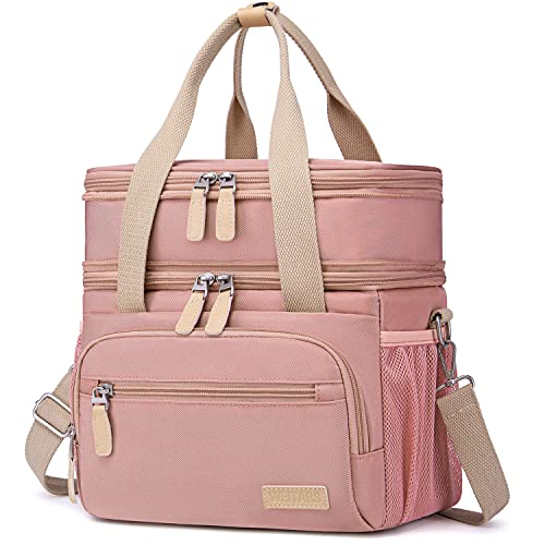 Weitars Lunch Bag for Women, Loncheras Para Mujer, Leakproof Insulated Large Lunchbox Dual Compartment Lunch Box Adult For Work Beach Picnic Hiking (15L) (Pink) - color: Pink