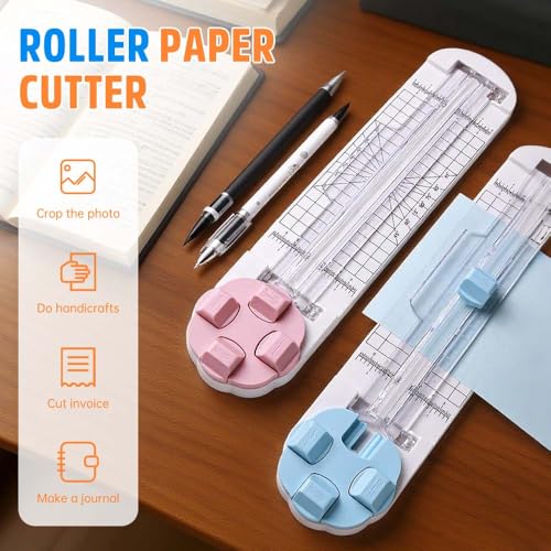 4 in 1 Paper Cutter, 4 Paper Cutting Methods (Straight Line, Wavy, Dotted, Folded Lines), Plus Side Ruler，Plastic (Blue) - color: Blue