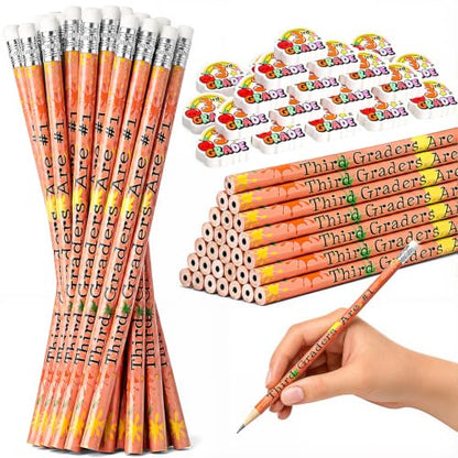 48 Pcs/24 Sets 3rd Graders Pencils and Erasers Bulk Set Motivational Pencils Back to School Supplies for Kids Student Inspirational Teacher Classroom Reward Party Favors Gifts - style: 3rd Grader